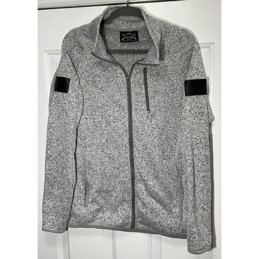 Grunt Style Heather Grey Full Zip Sweater/Jacket Zip Pockets Men's Large